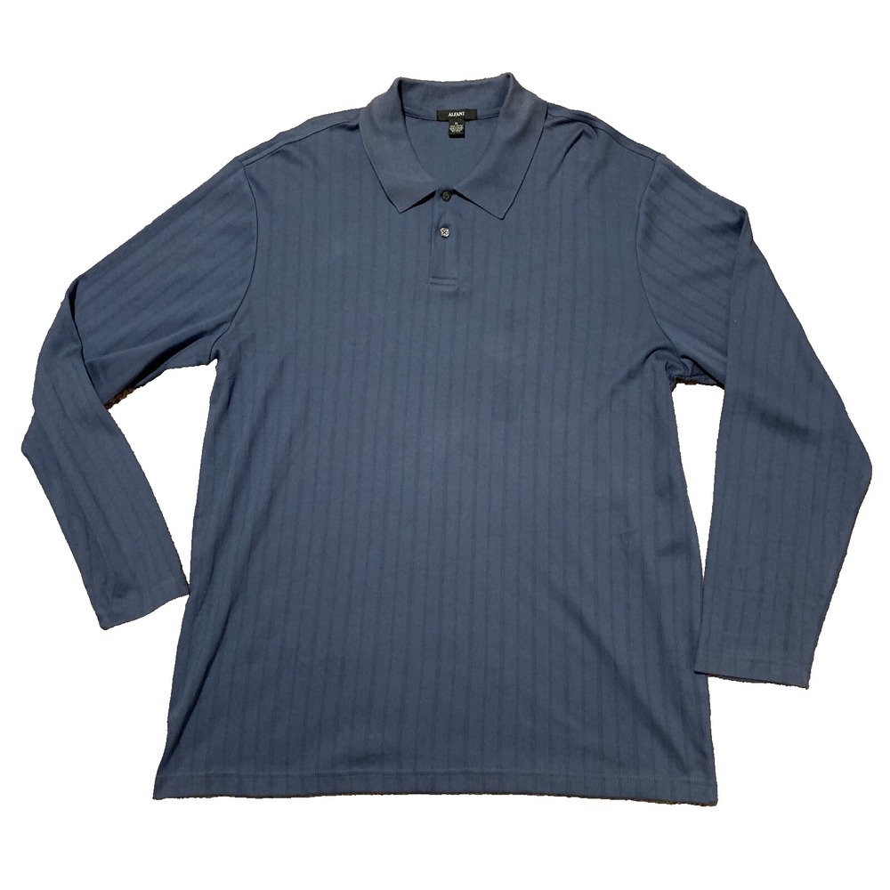 Alfani Men Collared Shirt Knit Top Long‎ Sleeves Size XL 100% Cotton Blue